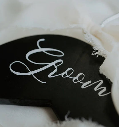Elegant Bride and Groom Pearl Engraved Wedding Hangers Set for Bridal Dress and Suit