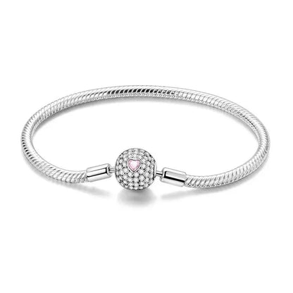 925 Sterling Silver Heart Lock Snake Bone Chain Bangle Women’s Classic Zircon Bracelet Fine Jewelry Party Gift