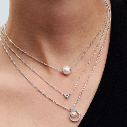 Sterling Silver 925 Freshwater Pearl Necklace and Earrings Set with Zircon Stones
