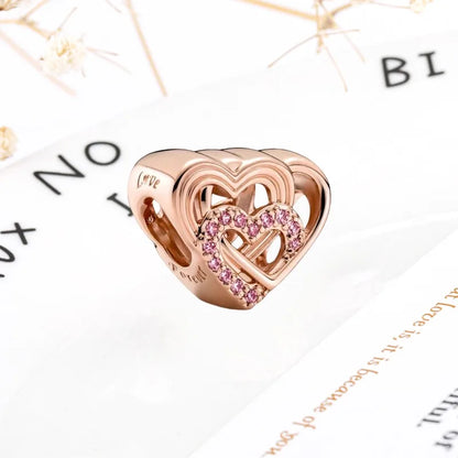 Rose Gold Winged Angel Heart Charm Bead Pink Daisy Spacer
