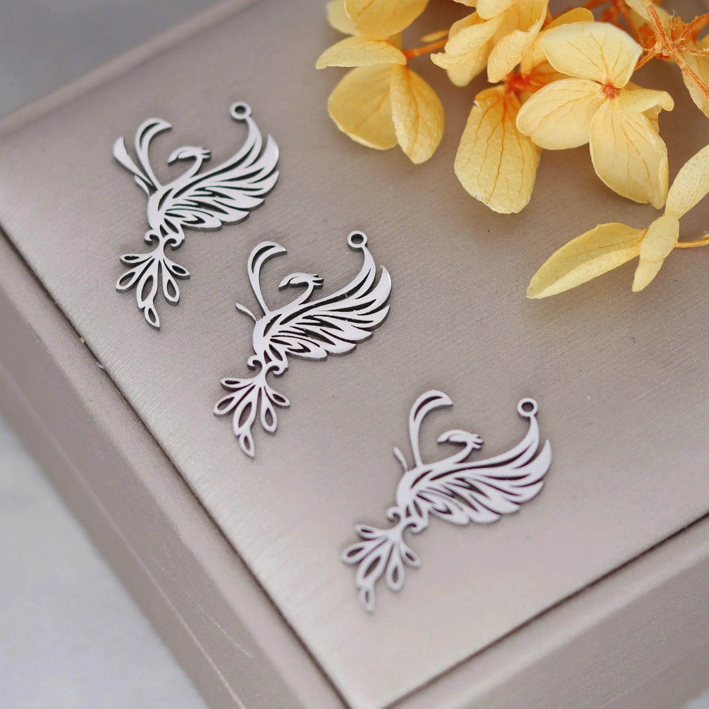 Elegant DIY Amulet Set: Phoenix Bird, Hummingbird, Snake Charms in Stainless Steel for Jewelry Making