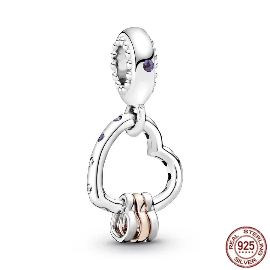 Original 925 Sterling Silver Linked Sister Hearts Openable Heart Locket Dangle Charm Beads for Necklace and Bracelet Jewelry