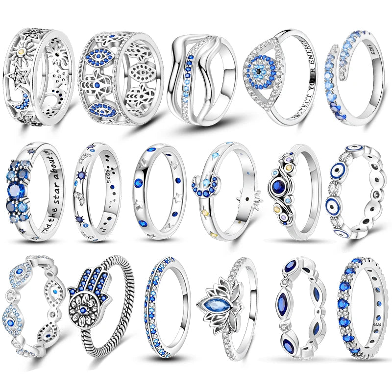 Hot Blue Zircon Ring for Women in 925 Sterling Silver with Sparkling Star and Moon Design Perfect for Weddings and Special Occasions LLTR076