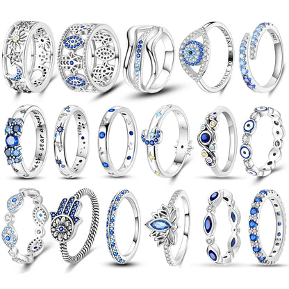 Hot Blue Zircon Ring for Women in 925 Sterling Silver with Sparkling Star and Moon Design Perfect for Weddings and Special Occasions LLTR076