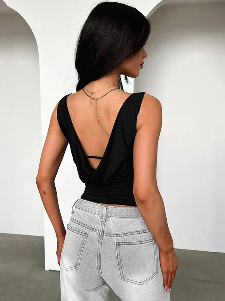 Dozw Women Backless Tank Top Sexy Sleeveless Crop Style