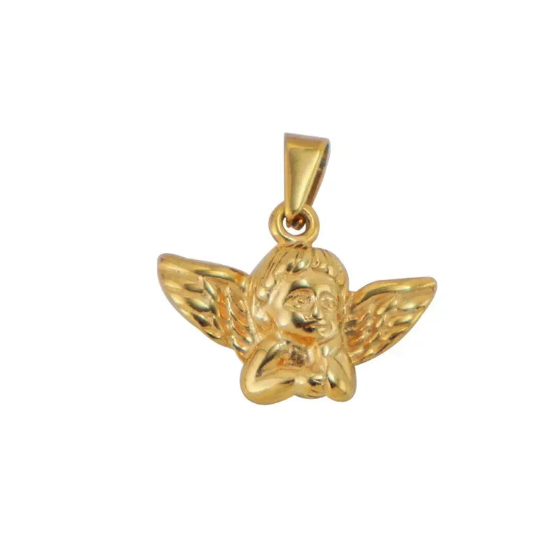 RHYSONG Tarnish Free Gold Plated Angel Cross Heart Pendant for Women Jewelry Making