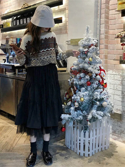 Autumn 2024 Long Tulle Midi Skirt Women Elastic Waist