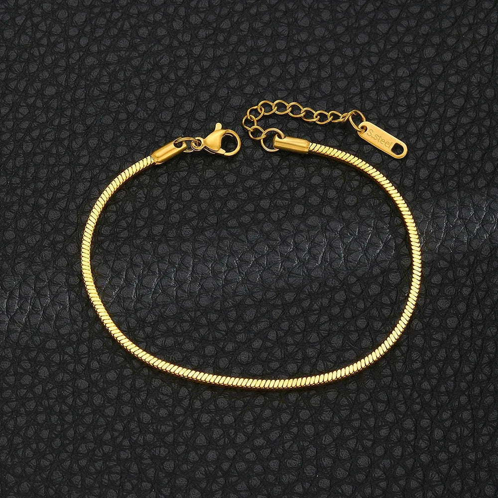 Classic Gold Color Snake Chain Bracelets for Couples with Lobster Clasp Fashion Jewelry