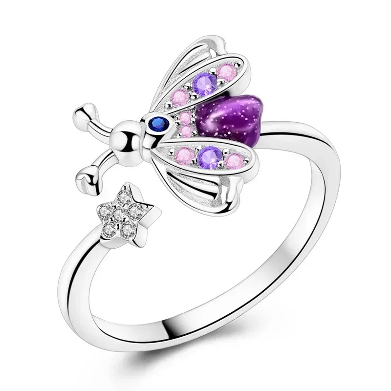 Authentic Luminous Firefly Bee Light Bulb Charm Ring Earrings 925 Sterling Silver DIY Jewelry Gift