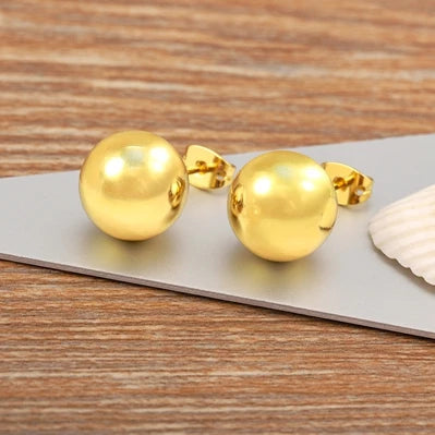 Nidin Simple Fashion Gold Ball Shape Stud Earrings Available in 6MM 8MM 10MM 12MM Perfect for Women and Girls
