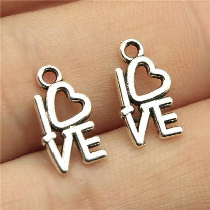 40pcs Antique Silver Love Heart Charms DIY Jewelry Set