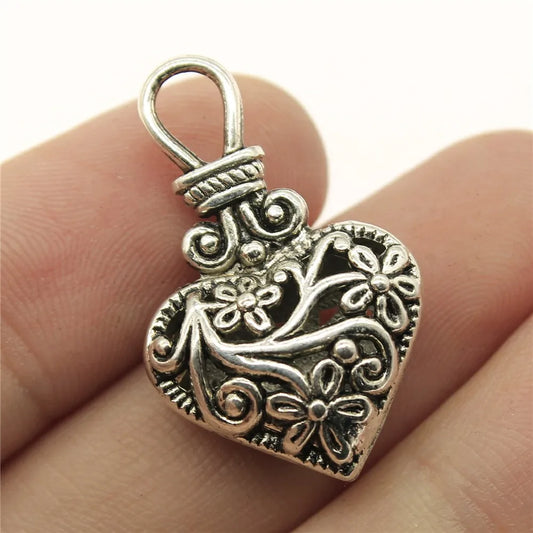 Vintage 3D Heart Charms with Floral Pattern Zinc Alloy Set of 3
