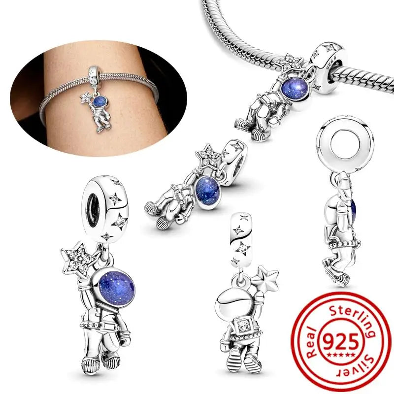 925 Silver Galaxy Charms Bracelet with Starry Sky Beads and Planetary Motifs