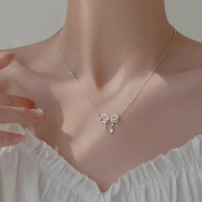 Elegant Scrub Bow Pendant Necklace for Women and Girls Korean Style Clavicle Chain 9