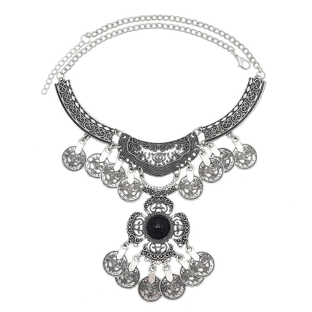 Indian Vintage Coin Tassel Choker Necklace for Women Ethnic Boho Jewelry Gift
