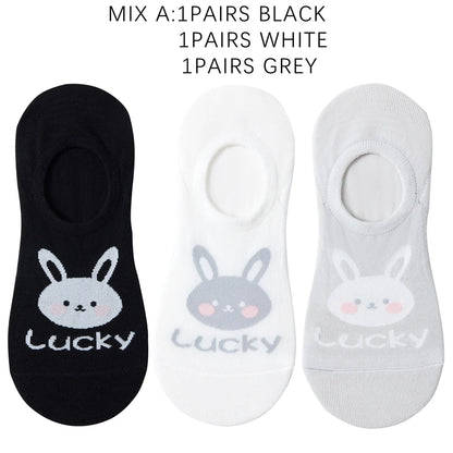 Kawaii Rabbit No Show Socks For Women 3 Pairs Cotton