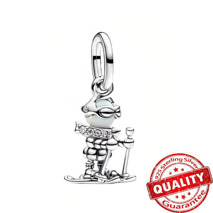 Original 925 Sterling Silver Christmas Charms Santa Claus Reindeer Earrings Beads for Necklace and Bracelet DIY Fine Jewelry Gifts
