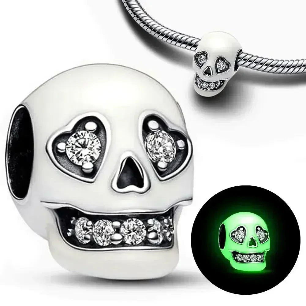 925 Sterling Silver Halloween Charms Set Pumpkin Skull Witch Ghost Beads for Bracelet Necklace Jewelry