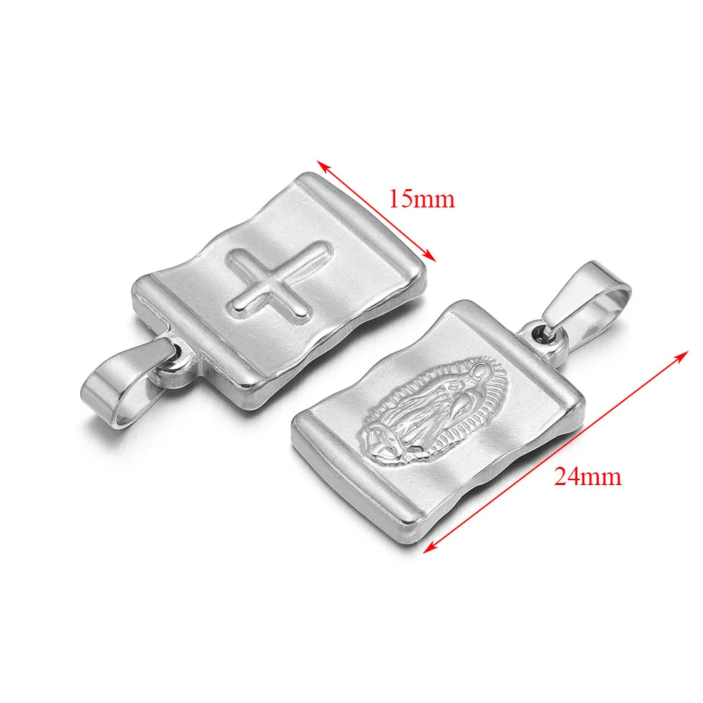 Vintage Stainless Steel Madonna Cross Charms for DIY Jewelry Making - Set of 5