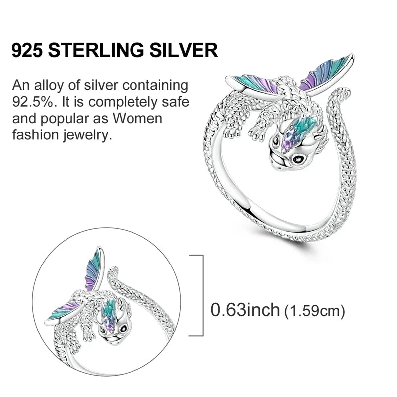 Women’s 925 Sterling Silver Dream Catcher Dragon Ring with Sun Zircon Heart Design KTR335