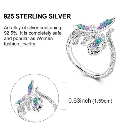 Women’s 925 Sterling Silver Dream Catcher Dragon Ring with Sun Zircon Heart Design KTR335