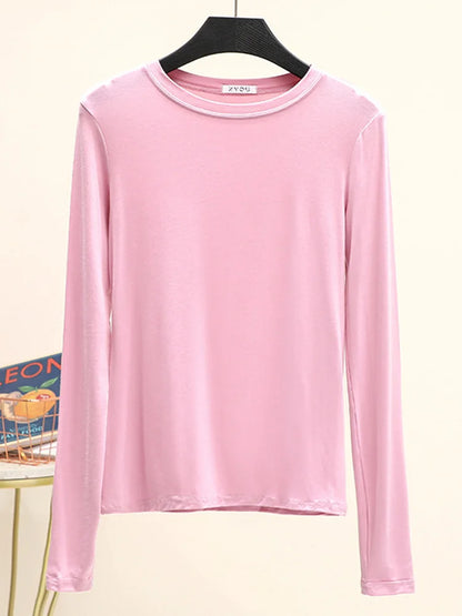 Modal Cotton Long Sleeve O Neck Womens Autumn Basic Tee