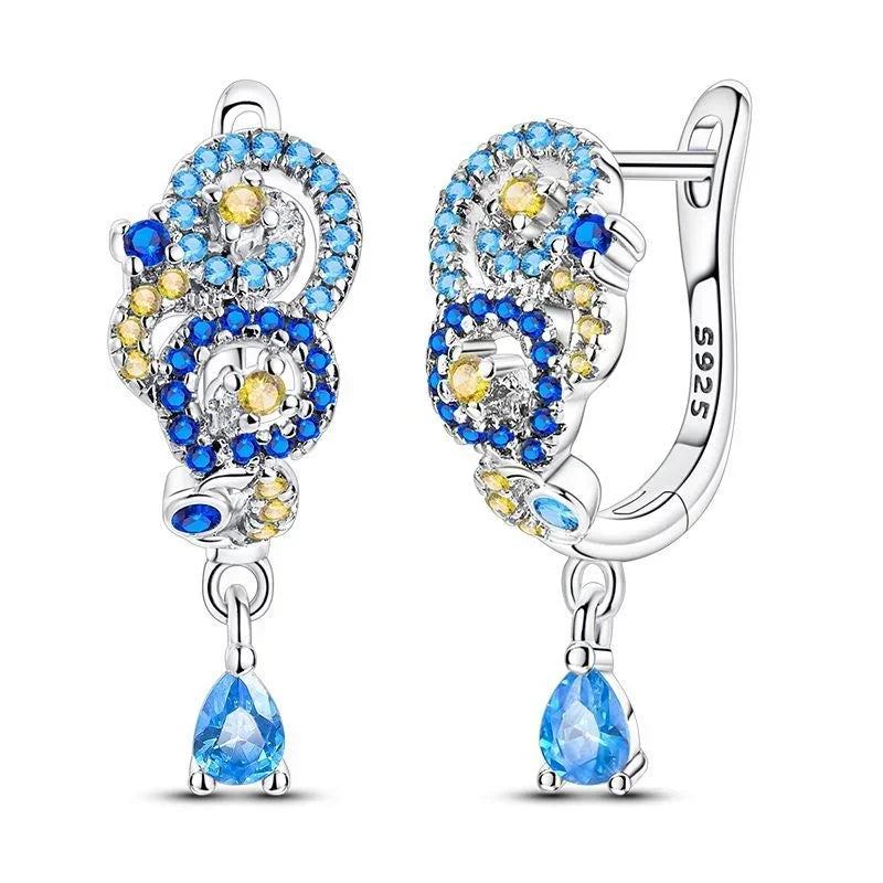 Luxury Colorful 925 Sterling Silver Hoop Earrings with Zircon Heart and Apple Pendants Birthday Gift for Women