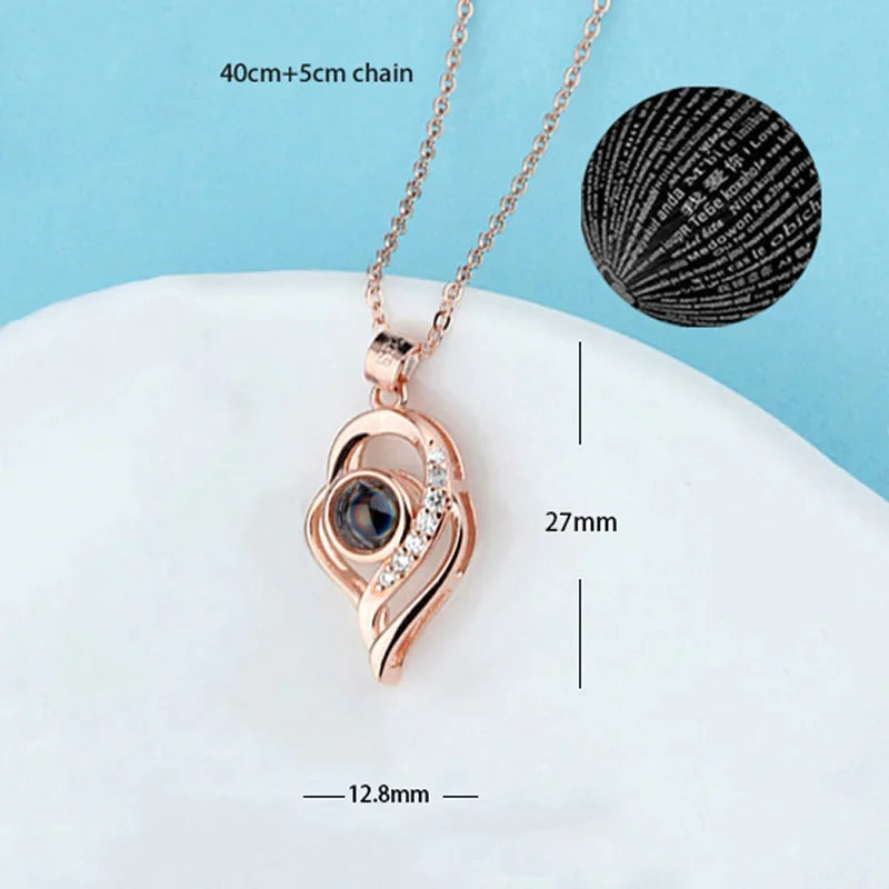 100 Languages I Love You Heart Pendant Necklace Romantic Projection Jewelry Gift for Women tyxl17mgj 40cm plus 5cm
