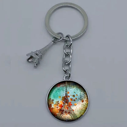 Paris Eiffel Tower Glass Pendant Keychain for Women with Artistic Design