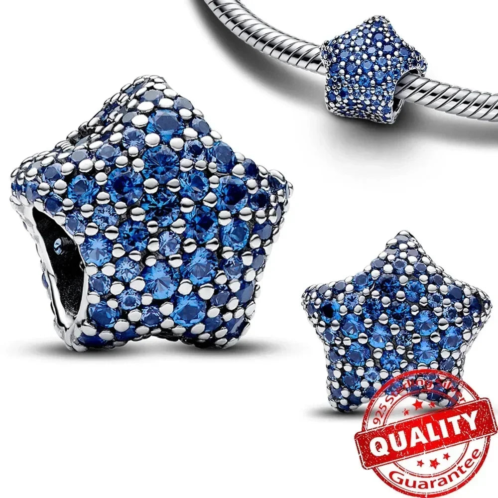 925 Sterling Silver Blue Moon Butterfly Heart Zircon Beads Charms for DIY Necklace and Bracelet Jewelry Gifts for Women