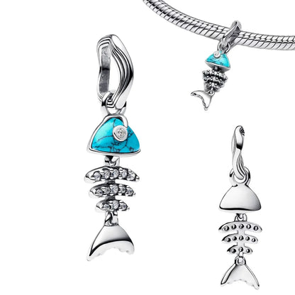 Original 925 Sterling Silver Red Charm Beads Set Heart Cherry Strawberry Flower Fish Zircon Accents for DIY Necklace and Bracelet Jewelry Gift