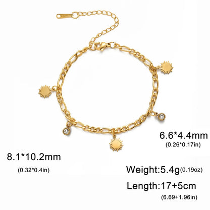 Skyrim Sun Zircon Charm Bracelet for Women - Stainless Steel Fashion Jewelry Figaro Chain Gold 17-22 cm