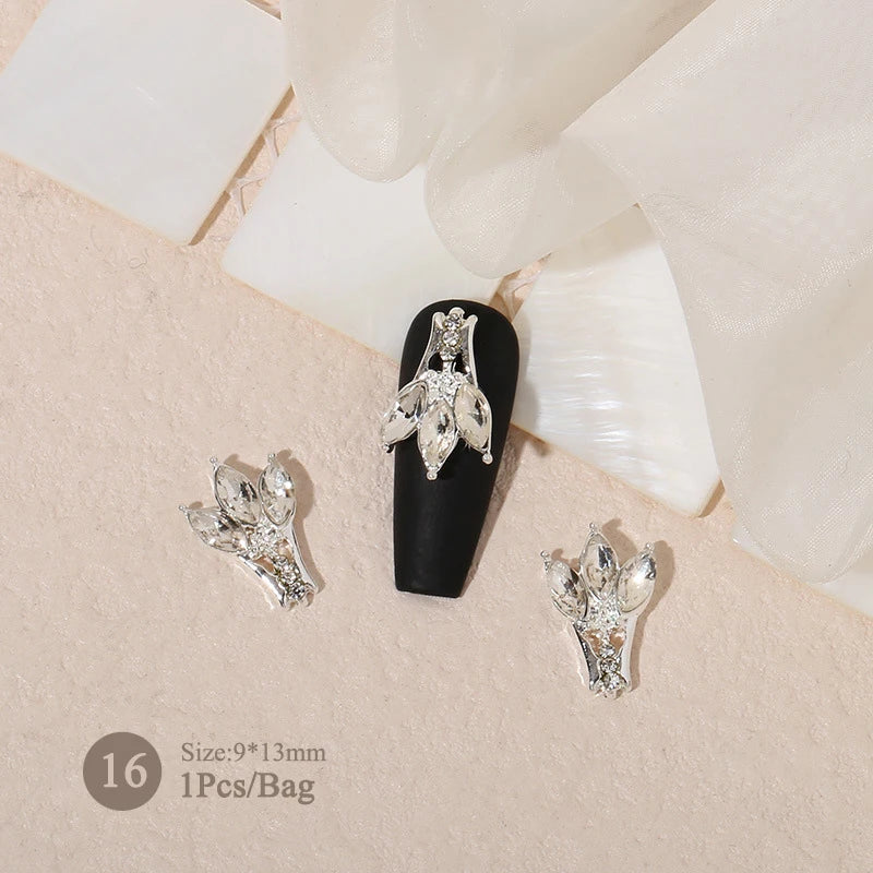 Elegant Gold Silver Metal Bowknot Nail Charm 3D Rhinestone Decor for DIY Manicure Art