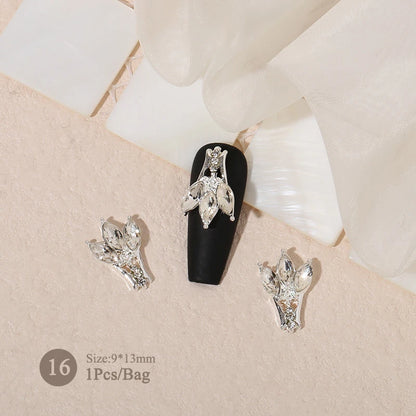 Elegant Gold Silver Metal Bowknot Nail Charm 3D Rhinestone Decor for DIY Manicure Art