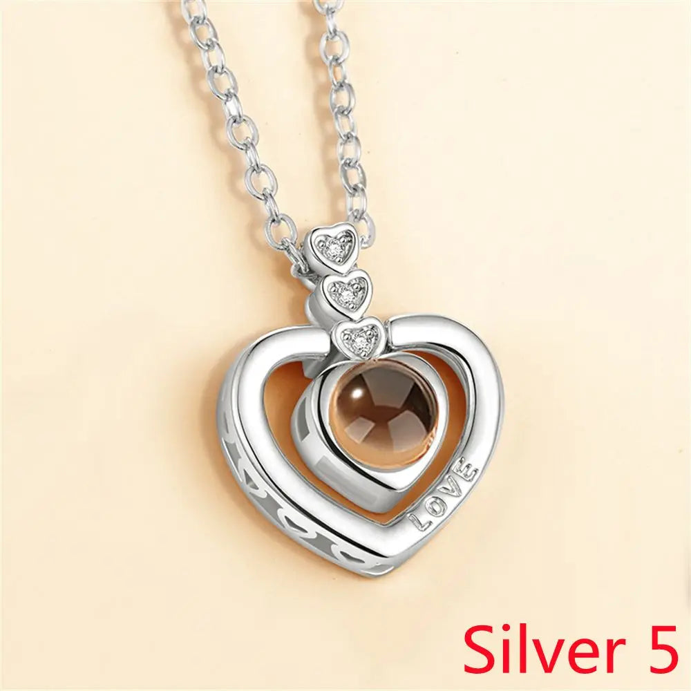 100 Languages I Love You Projection Pendant Necklace for Women silver-5