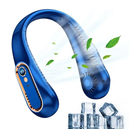 2024 USB Rechargeable Portable Neck Fan with Dual Ventilation Blue