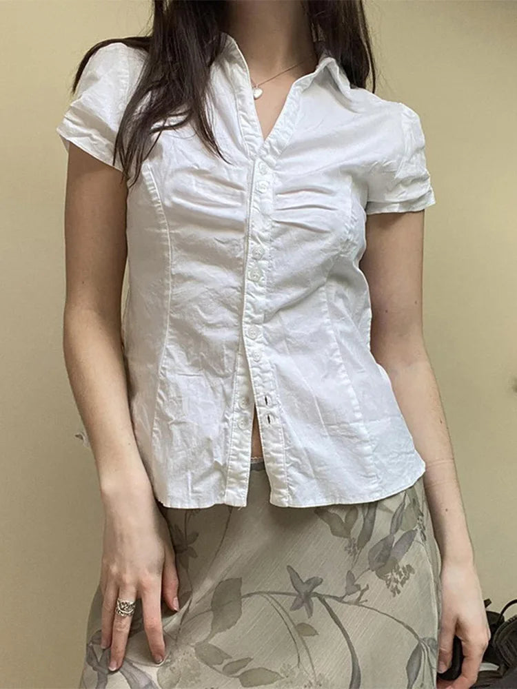 White Tie Up Tee Women Y2K Vintage Harajuku Crop Top DozwCN