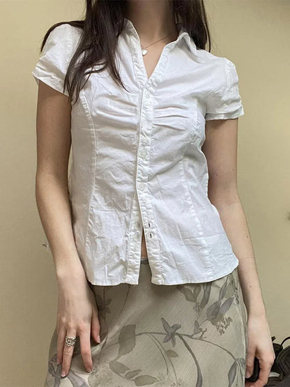 White Tie Up Tee Women Y2K Vintage Harajuku Crop Top DozwCN