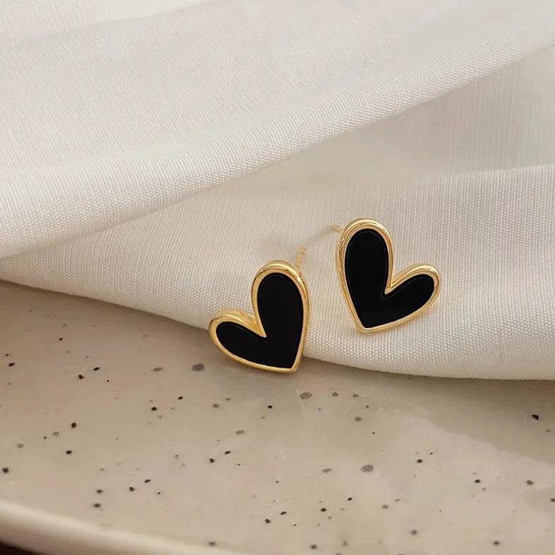 IFYOUOO Vintage Heart Earrings Delicate Sweet Jewelry for Women Black