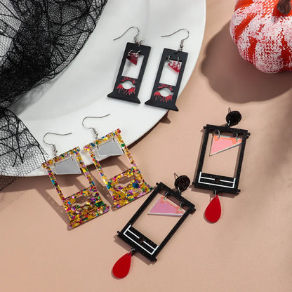 Gothic Blood Guillotine Acrylic Drop Earrings for Women Creative Sequin Knife Design Halloween Jewelry Gift