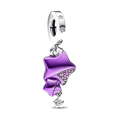 New 925 Silver Pink Purple Bead Ice Cream Pendant for European Original Bracelet DIY Exquisite Jewelry