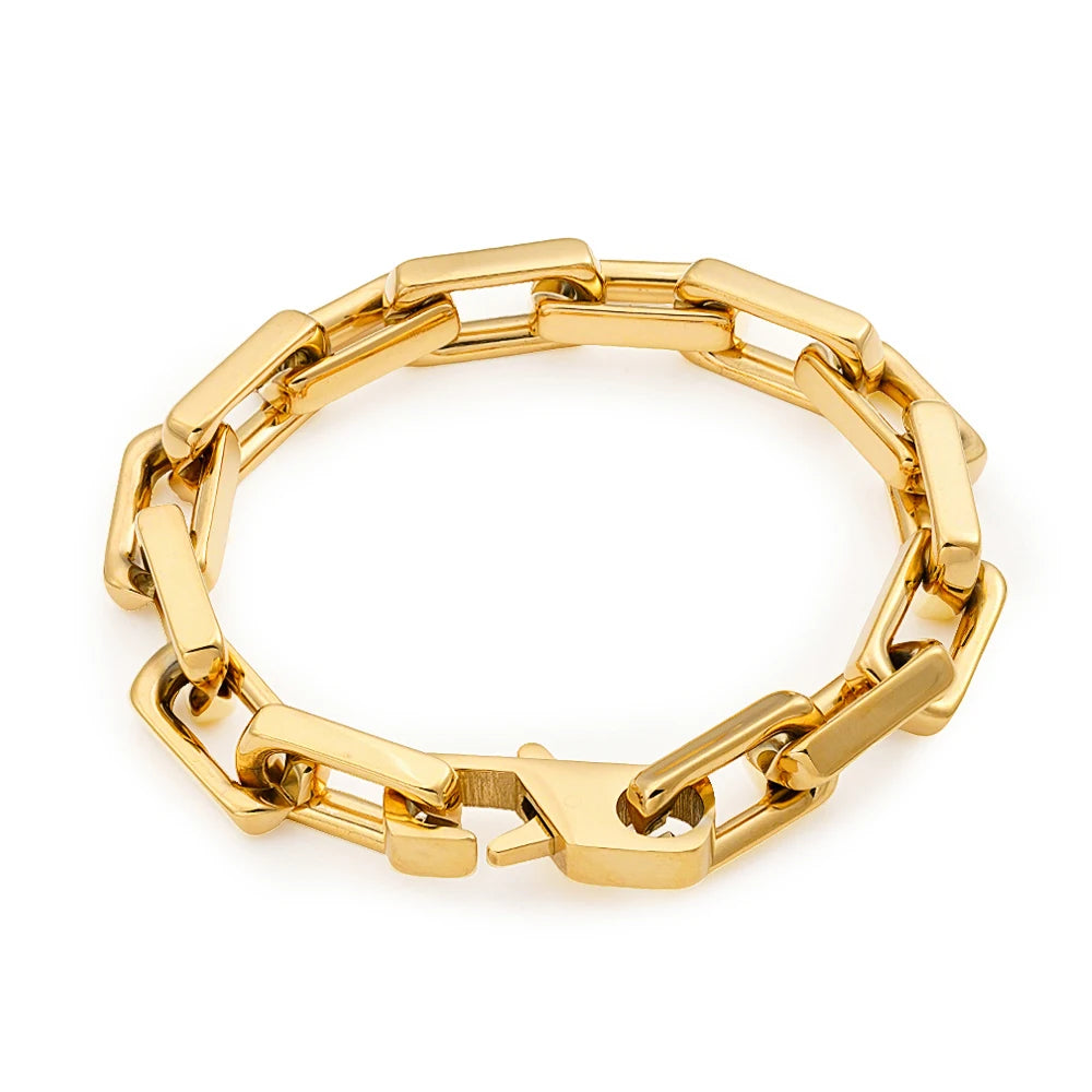 Enfashion Women's 18K Gold Plated Square Chunky Chain Necklace and Bracelet Set