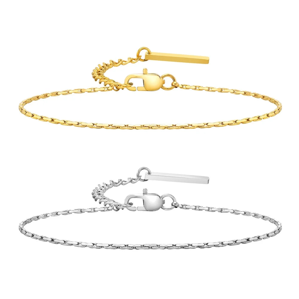 Men's Gold-Tone Stainless Steel Hammer Chain Bracelet Trendy Square Link Design