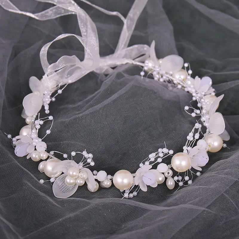 Handmade Crystal Pearl Flower Tiara for Women and Girls - Elegant Bohemian Wedding Hair Accessory