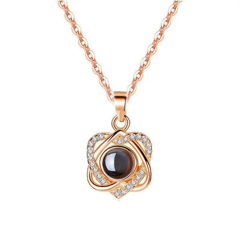 Custom Photo Projection Necklace Copper Pendant with Titanium Steel Chain for Women Rose Golden-06 45cm