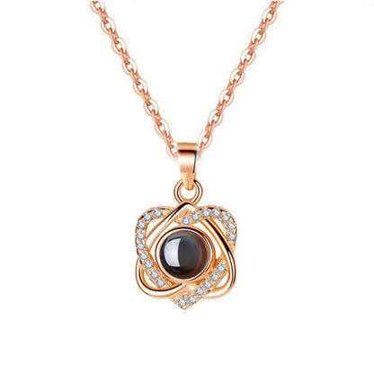 Custom Photo Projection Necklace Copper Pendant with Titanium Steel Chain for Women Rose Golden-06 45cm