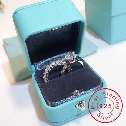 Sterling Silver Diamond Engagement Wedding Ring Set for Women with VVS1 Clarity and Round Cut