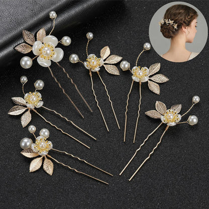 Elegant Pearl Flower Wedding Hairpin Comb Set for Brides