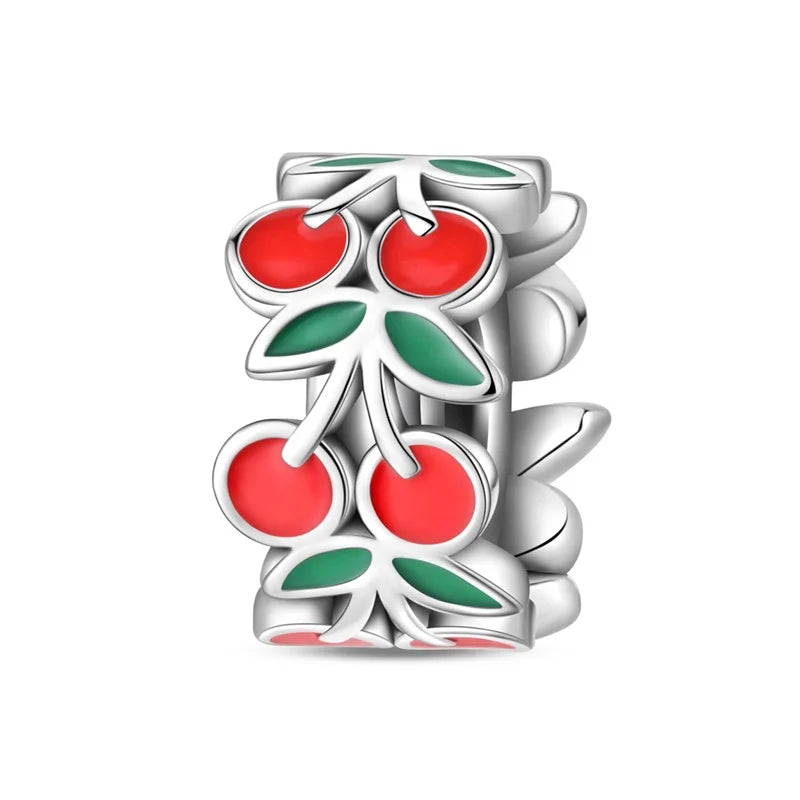 925 Sterling Silver Colorful Butterfly And Cherry Blossom Beads Clip Charm For DIY Bracelets Fine Zircon Jewelry