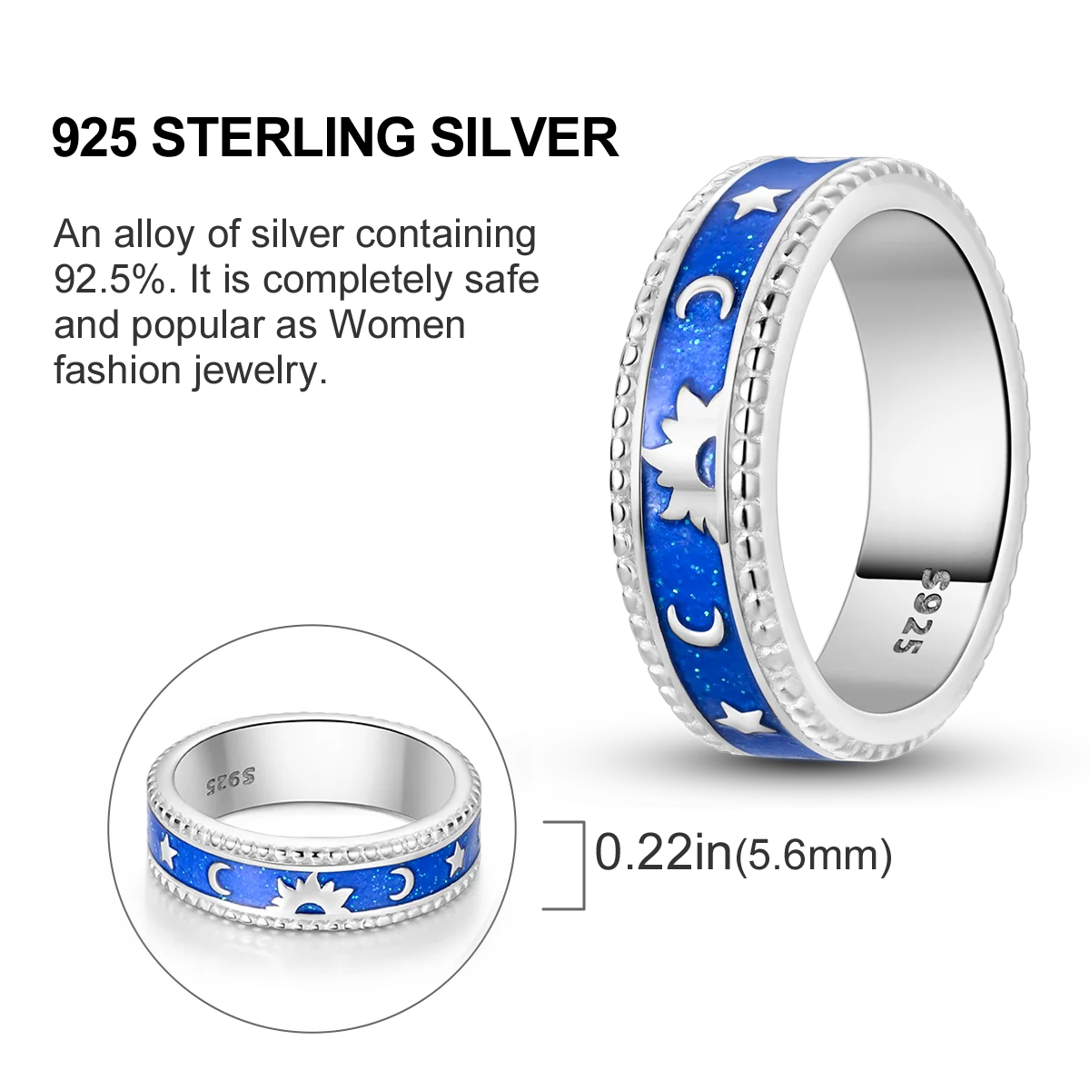 Blue Zircon Evil Eye Palm Star Moon Ring in 925 Sterling Silver for Women Wedding Jewelry Gifts LKTR224